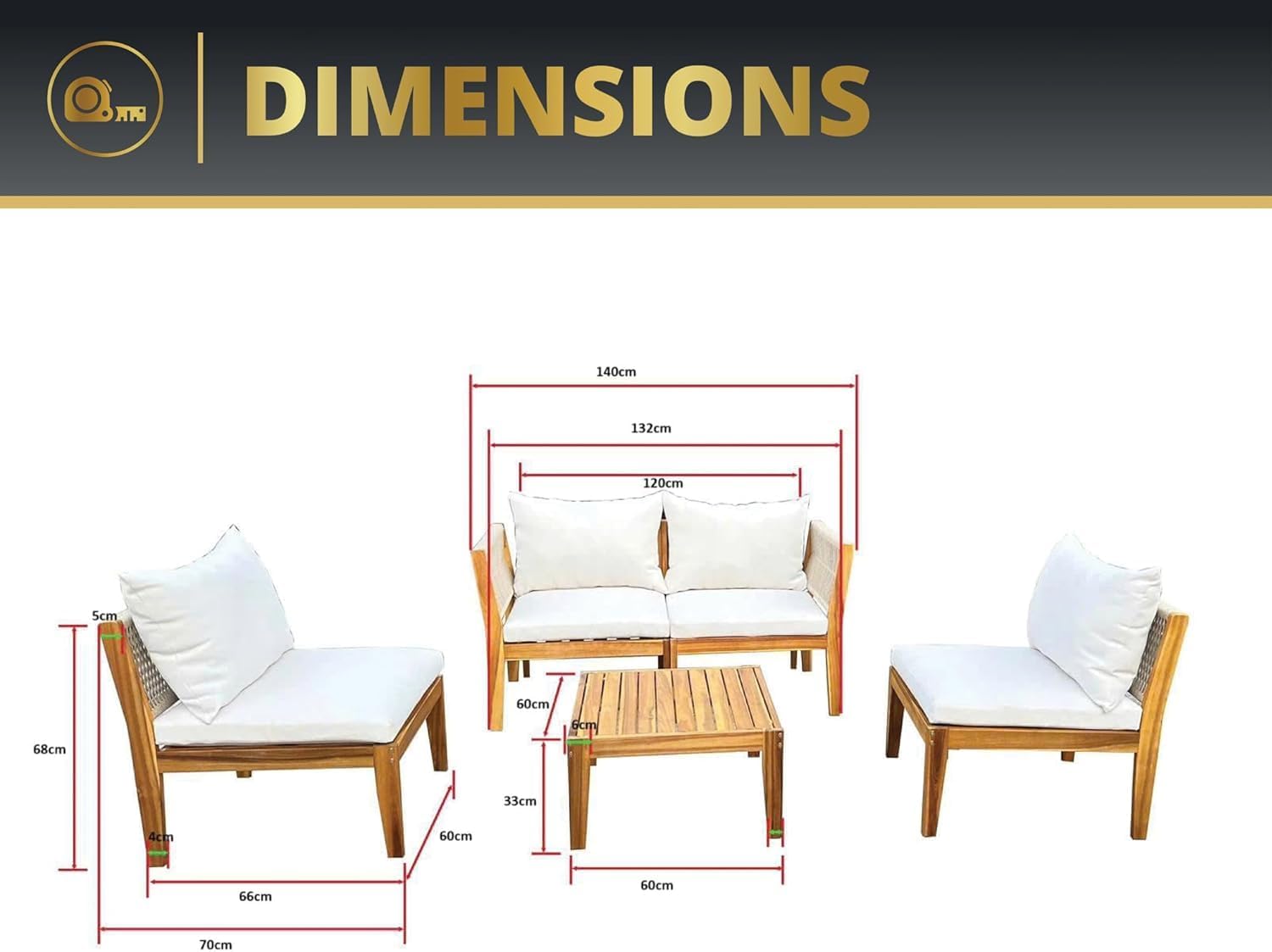 5-Piece Acacia Wood Outdoor Patio Furniture Set, Modern Conversational Chat Set with Water-Resistant Cushions, Space-Saving Sectional Sofa for Small Balcony, Deck, Backyard, Natural Brown