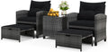 ORALNER 5 Pieces Patio Furniture Set with Ottoman, Wicker Conversation Set w/Cushions, Glass Coffee Table, Outdoor Lounger Rattan Chairs Bistro Set for Porch Balcony Garden Deck Poolside (Black)