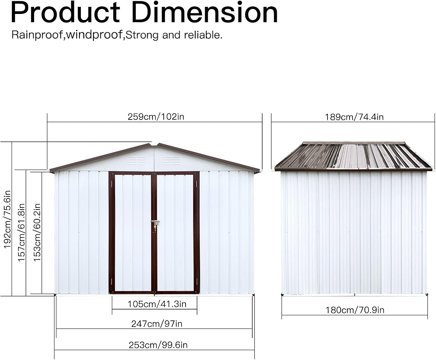 10x12 FT Sheds & Outdoor Storage,Metal Aluminum Garden Shed,with Punched Vents,Waterproof Cabinet w/Hinged Door and Padlock,Tool House for Storing Bicycles,Lawnmowers,Barbeques,White+Grey