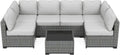 GarveeLife 7 Pieces Patio Furniture Set, Rattan Sectional Patio Sofa Set with 4 Sofas and One Coffee Table, Modular Outdoor Conversation Sofa Set for Garden, Backyard, Porch, Grey