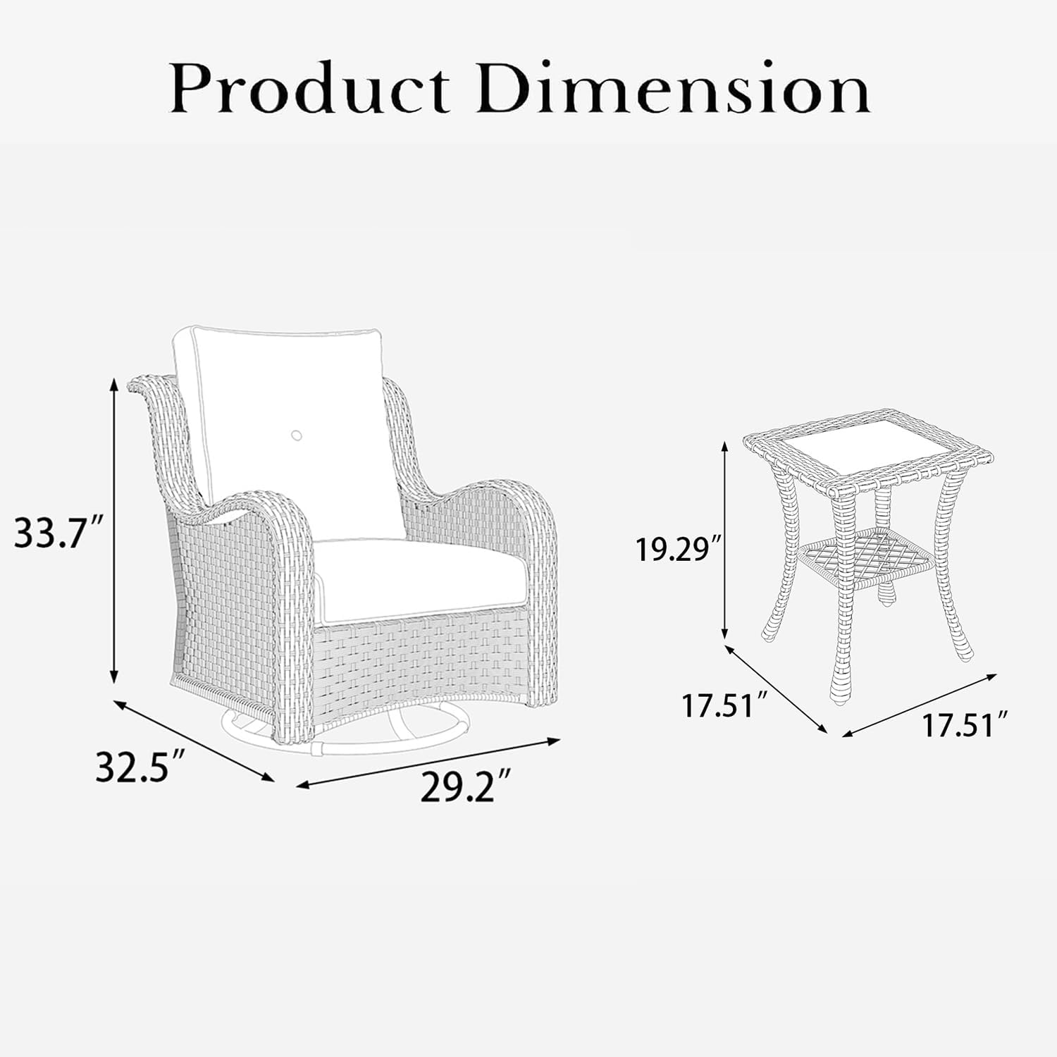 LayinSun 3 Pieces Outdoor Patio Furniture Set, Rattan Wicker Swivel Rocker Chairs Sets with Swivel Glider Chairs and Coffee Table