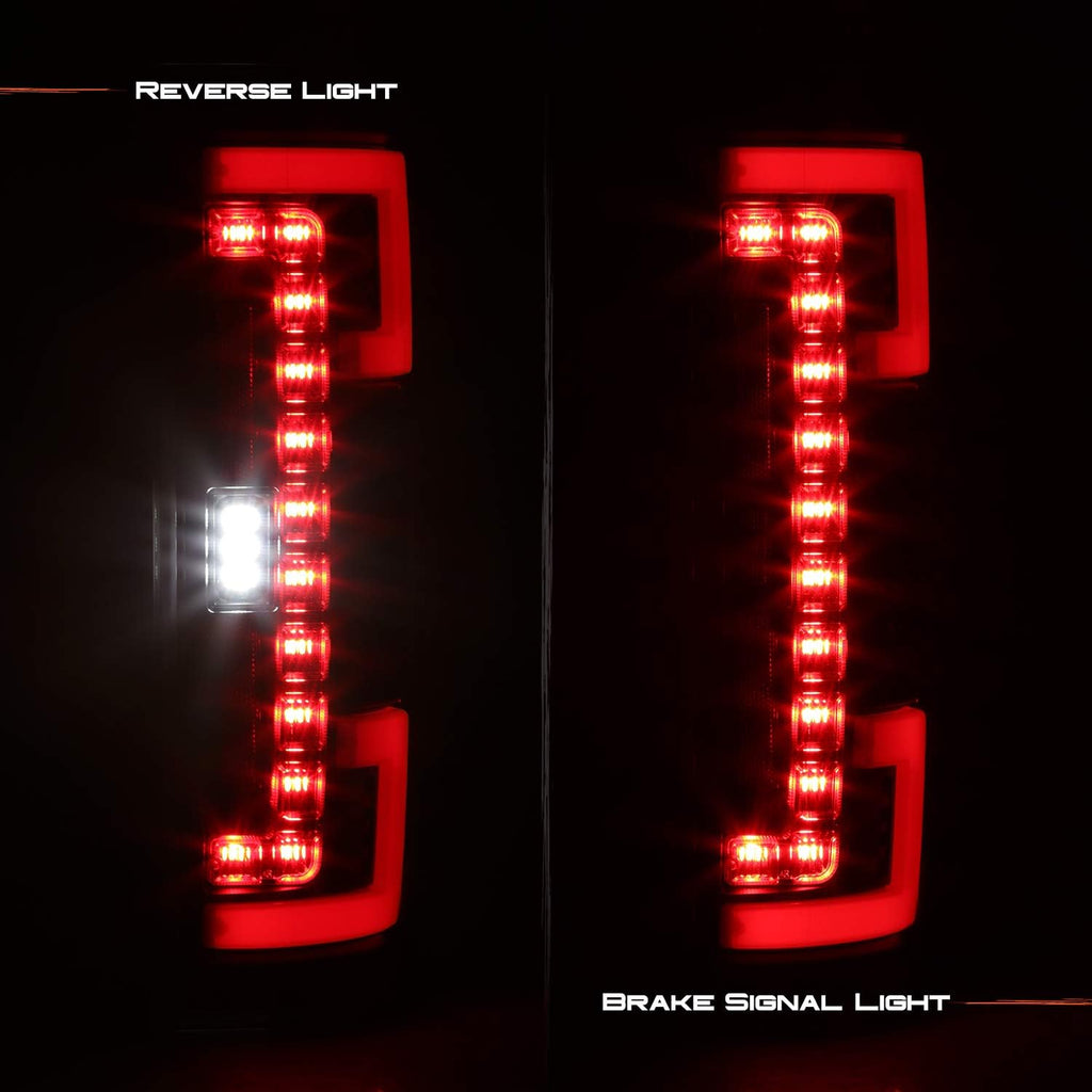 AKKON - Fits 17-19 Ford F250 F350 F450 Super Duty LED Stripe Tube Bar [Blind Spot Monitor] Black Tail Lights Left+Right Pair