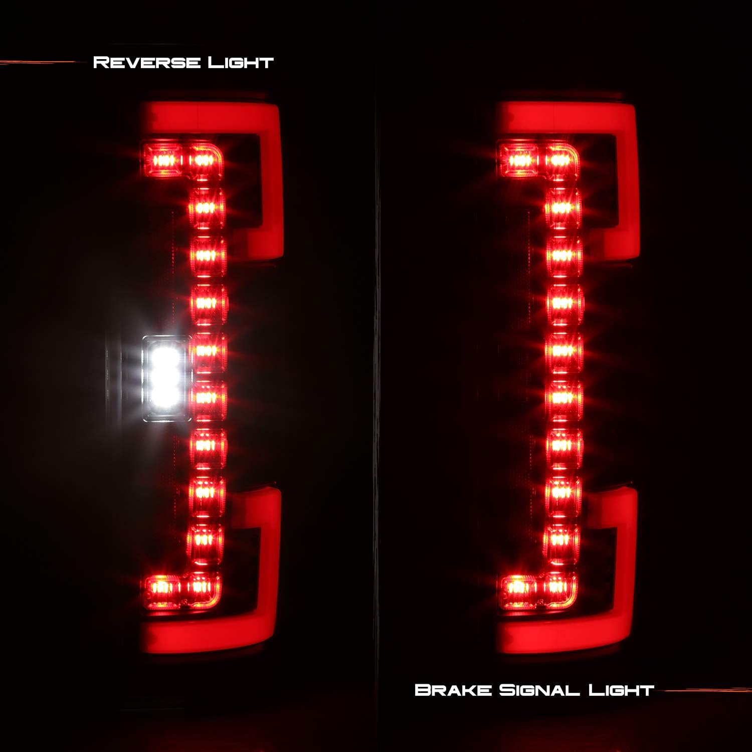 AKKON - Fits 17-19 Ford F250 F350 F450 Super Duty LED Stripe Tube Bar [Blind Spot Monitor] Black Tail Lights Left+Right Pair