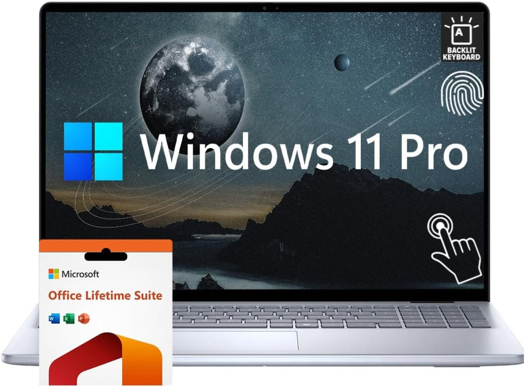Dell Inspiron 16' Touchscreen Laptop, FHD+ Display, 10-core Intel Core 7 150U, 16GB DDR5 RAM, 1TB SSD, Windows 11 Pro, MS Office Lifetime, Backlit Keyboard, Fingerprint Reader, WiFi 6E, Ice Blue
