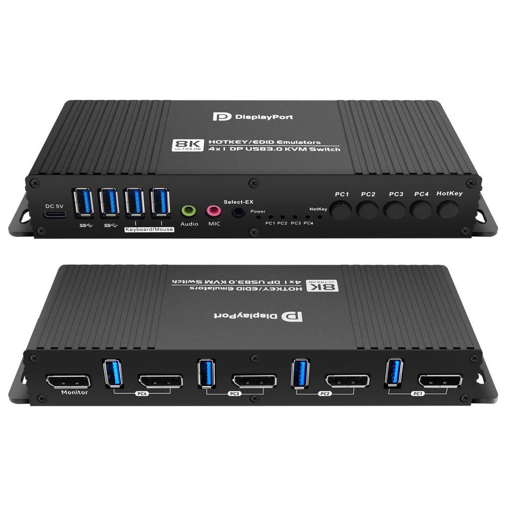Displayport Kvm Switch EDID 1 Monitors 4 Computers 4K 144Hz Hotkey Switching PC Switch 1 Monitors dp 1.4 1440P 144Hz 165Hz 240hz kvm Switch 1 Laptop 1 Desktop 1 Monitor EDID