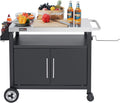 Outdoor Grill Cart with Wheels, Movable Kitchen Island with Storage Cabinet for BBQ, Stainless Steel Dining Cart Table for Food Prep, Black, PC3403S-SC