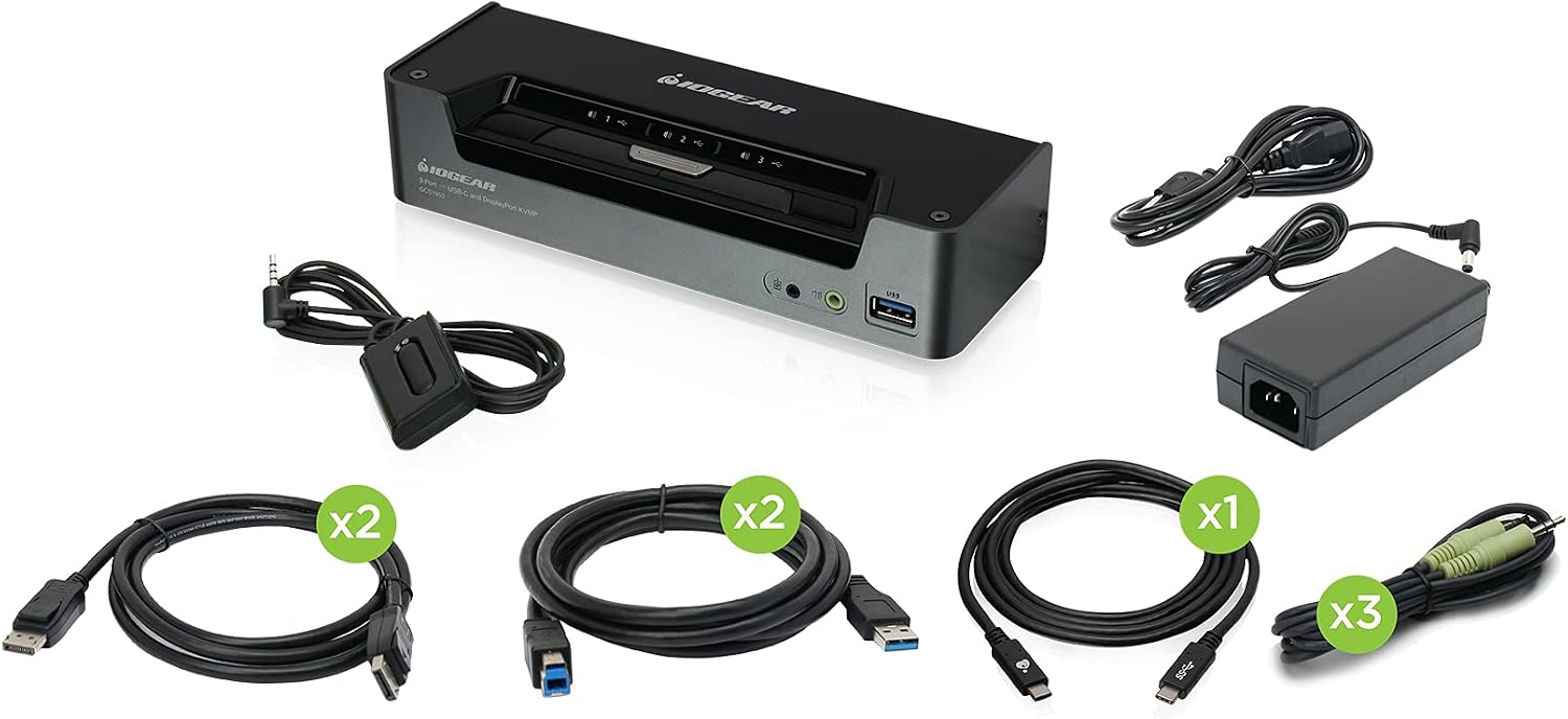 IOGEAR KVMP 3-Port 4K USB-C and DisplayPort Switch with Power Pass-through - GCS1953