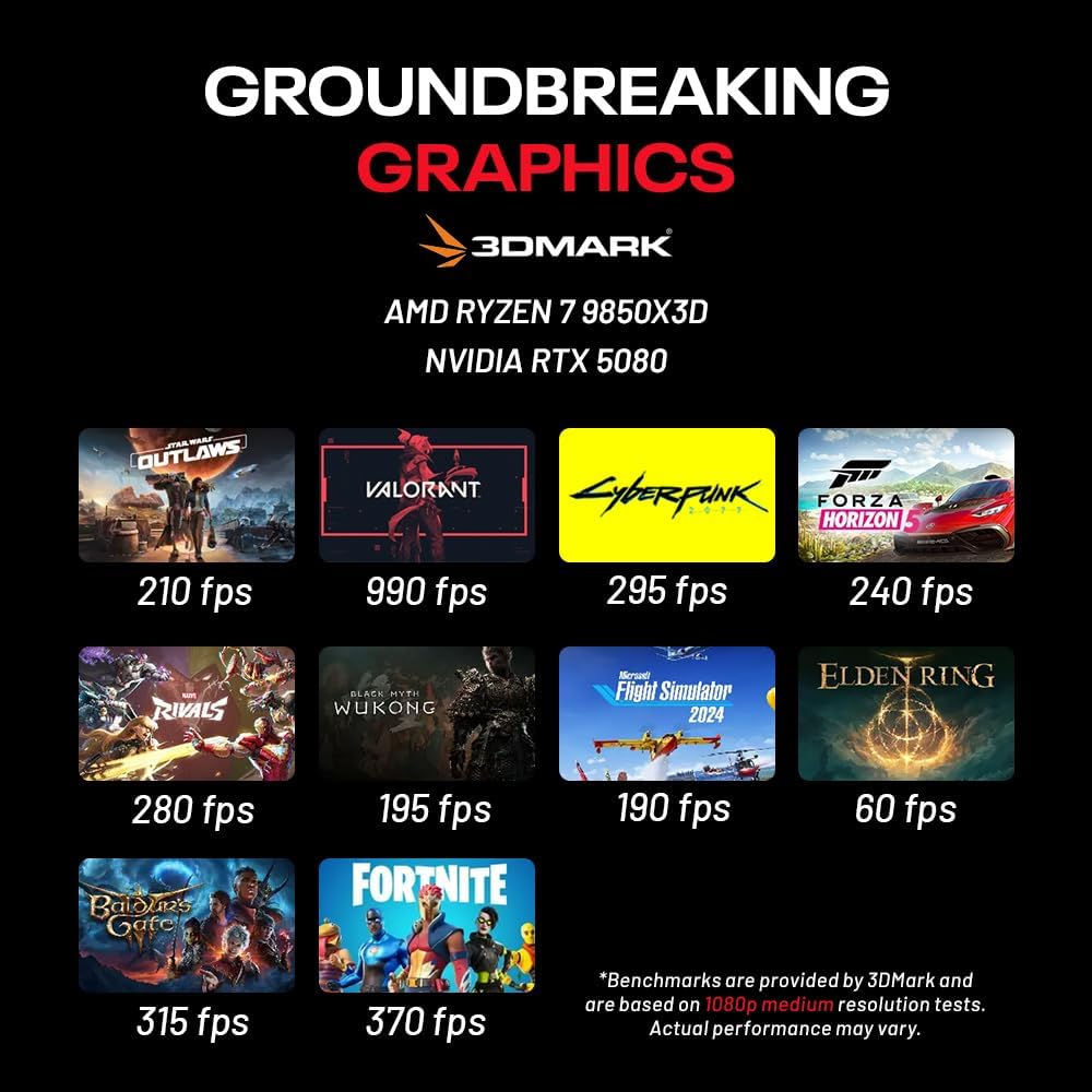 Skytech Gaming O11 Vision Gaming PC, AMD Ryzen 7 9850X3D 4.7GHz, NVIDIA RTX 5080 16GB VRAM, 1TB Gen4 NVMe SSD, 32GB DDR5 RAM 6000, 850W Gold ATX 3 PSU, 360 ARGB AIO, WI-FI 5, Windows 11, Desktop