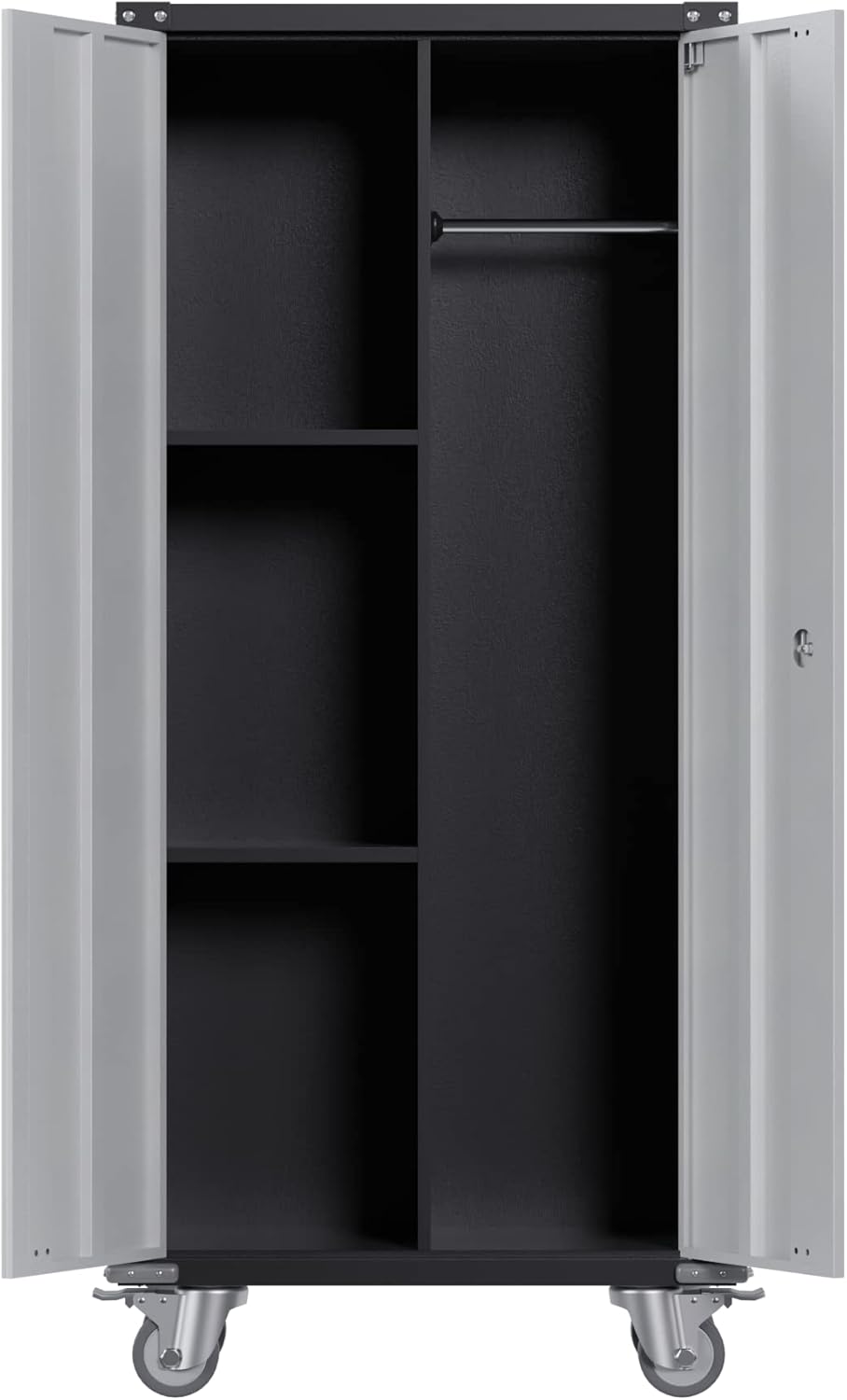 GarveeHome Metal Locker Storage Cabinet with Wheels 71' H with Doors and 2 Shelves Adjustable 4 Adjustable Feet for Home, Garage, Office, Shop
