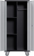 GarveeHome Metal Locker Storage Cabinet with Wheels 71' H with Doors and 2 Shelves Adjustable 4 Adjustable Feet for Home, Garage, Office, Shop
