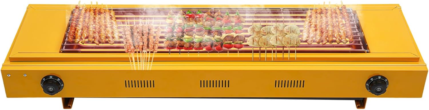 Double head Temperature Controlled Electric Grill, Adjustable Temperature Control to 572℉, Portable Outdoor Barbecue Grill, Household And Commercial Electric Skewer Grill Yellow