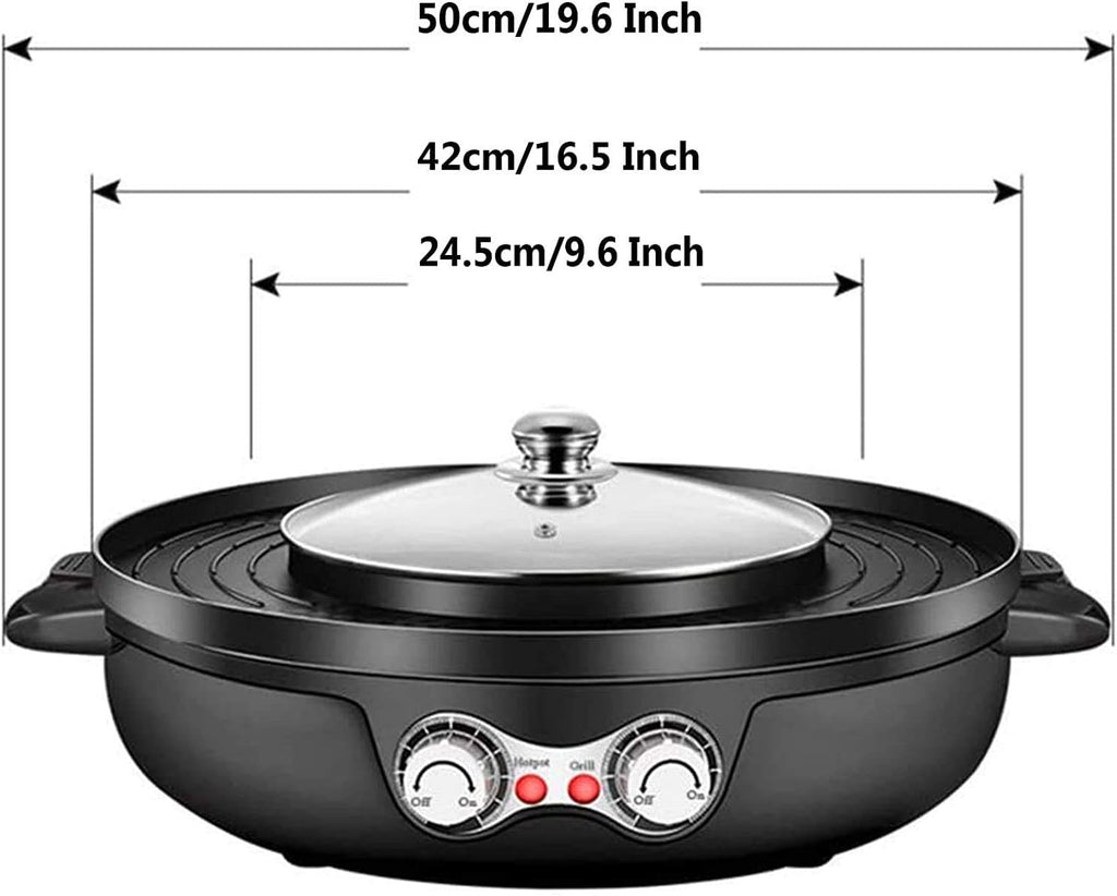 Electric Grill Hot Pot,Smokeless Barbecue Machine,Non-Stick Multi-Purpose Shabu Pot with Divider,Separate Dual Temperature Contral,Black (Color : Black)