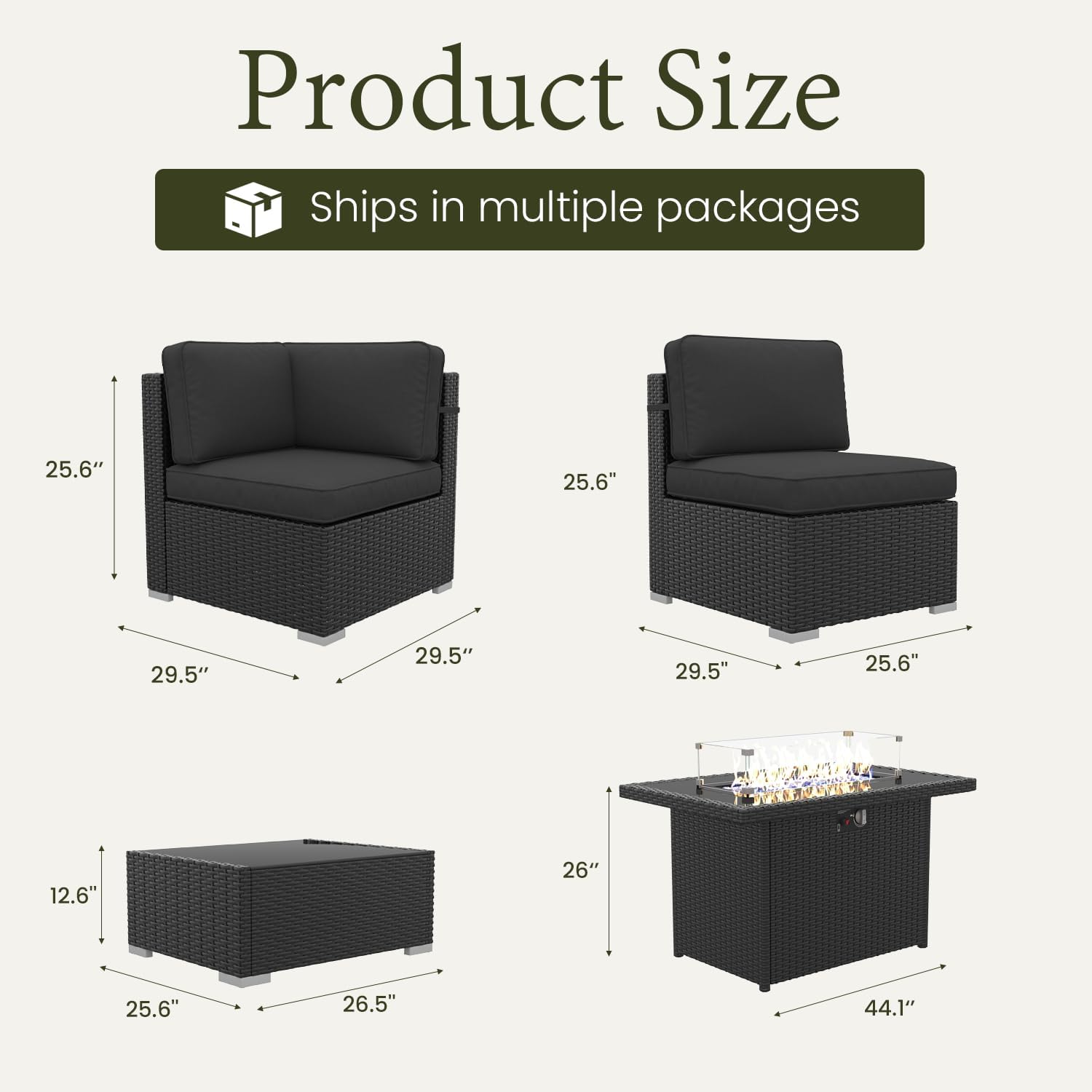 LayinSun 15 Piece Patio Furniture Set with Fire Pit Table, Outdoor Conversation Sets Wicker Rattan Sectional Sofa with Coffee Table