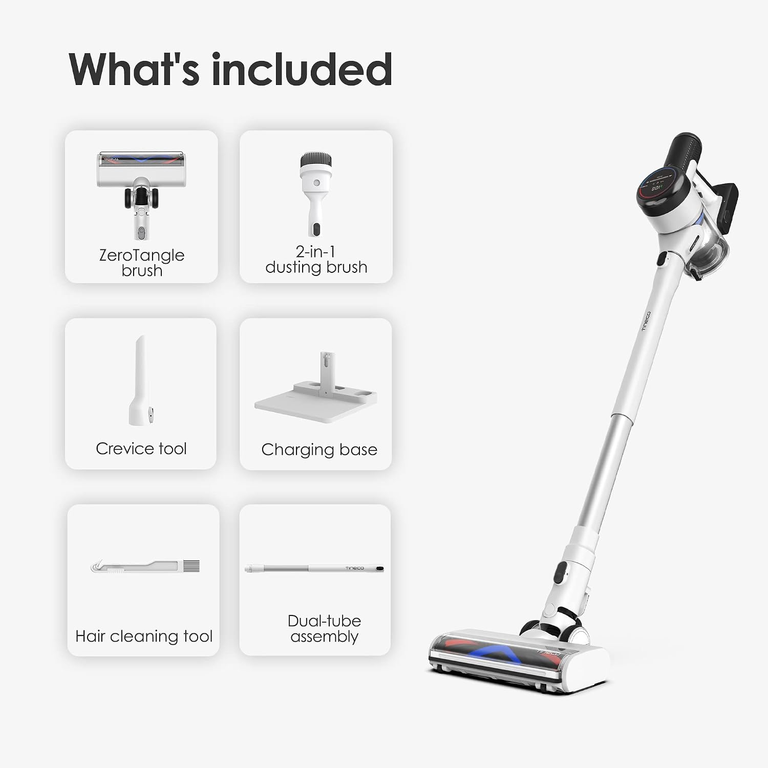 Tineco Smart Cordless Vacuum Cleaner, Stick Vacuum with Anti-Tangle Brush & Fade-Free Suction, Deep Clean for Hard Floor & Carpets, Pet Hair Cleaning with Led Headlights