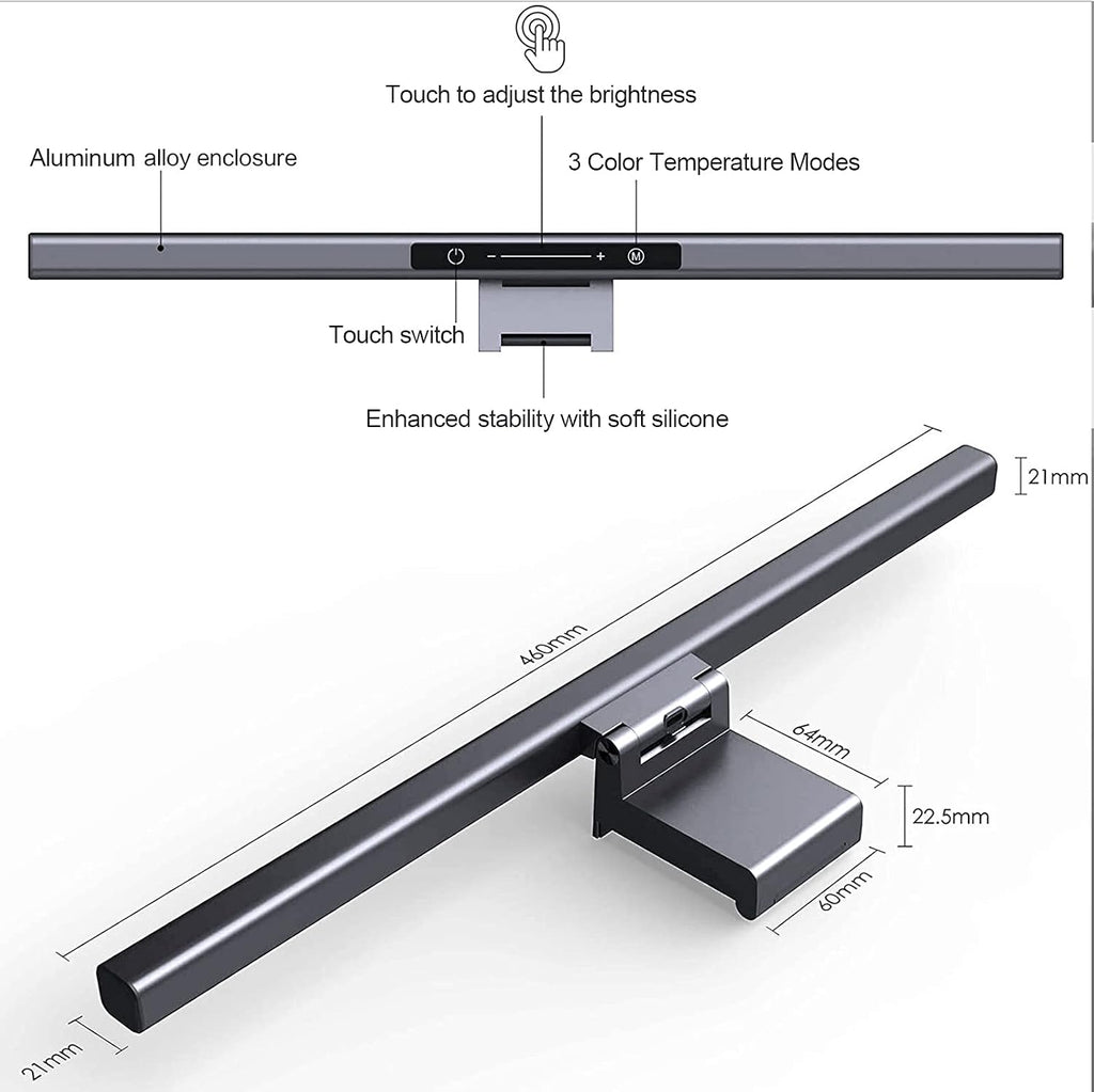 YESLIGHTING Computer Monitor Light,Screen Light Bar E-Reading LED Task Lamp with Touch Sensor,No Glare on Screen, USB Powered, Adjustable Brightness/Color Temperature Eye-Caring Reading Light