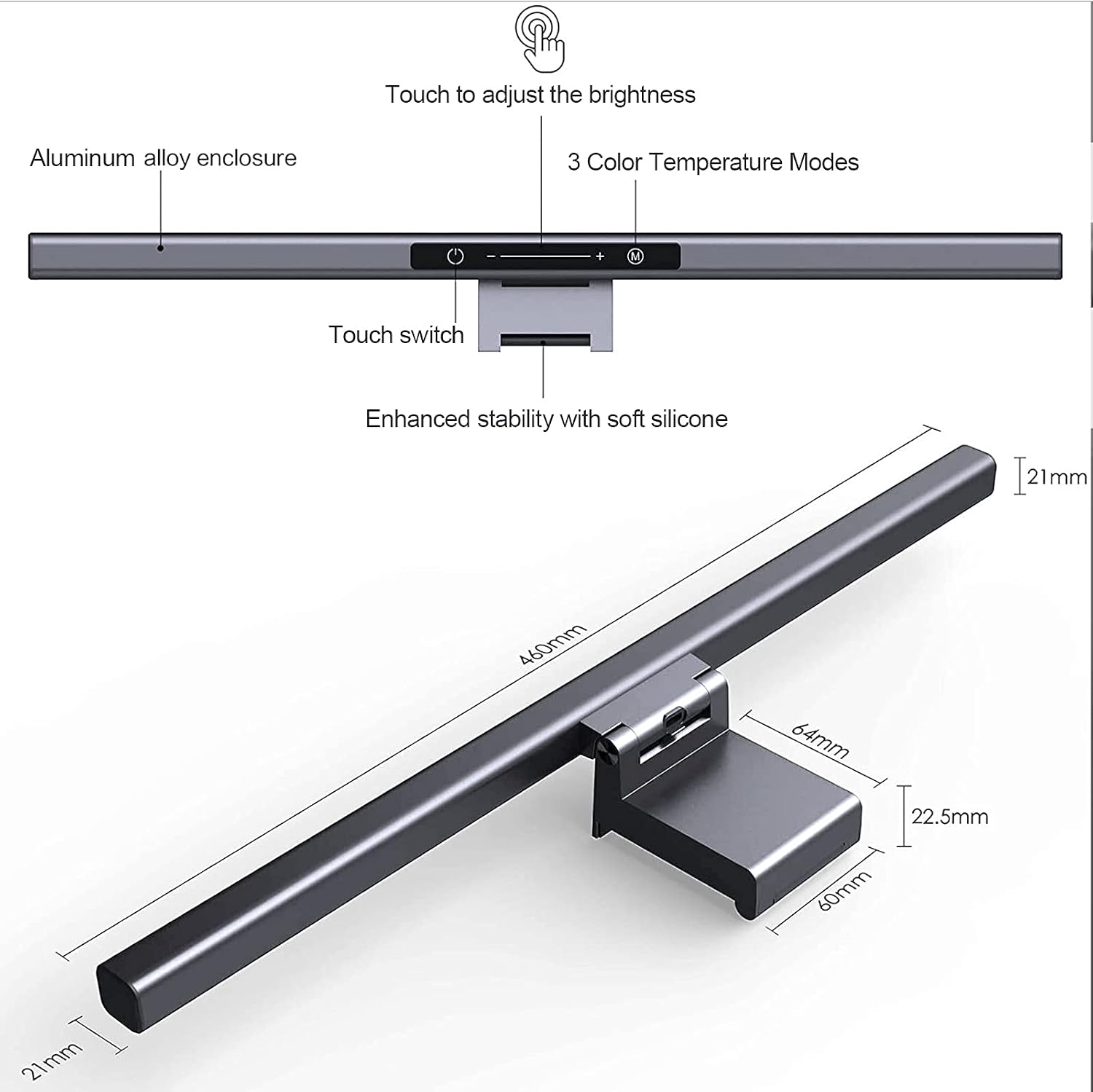 YESLIGHTING Computer Monitor Light,Screen Light Bar E-Reading LED Task Lamp with Touch Sensor,No Glare on Screen, USB Powered, Adjustable Brightness/Color Temperature Eye-Caring Reading Light