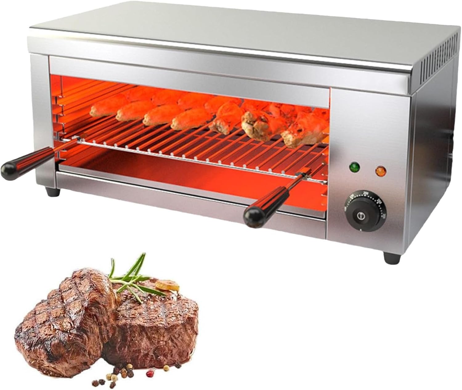 Large 30L Family Indoor Electric Grill, 2000W Fast Heating - 4 Tier Adjustable Rack, Precise 50-300°C Temperature Control, No Oil Smoke, Stainless Steel Kitchen Appliance
