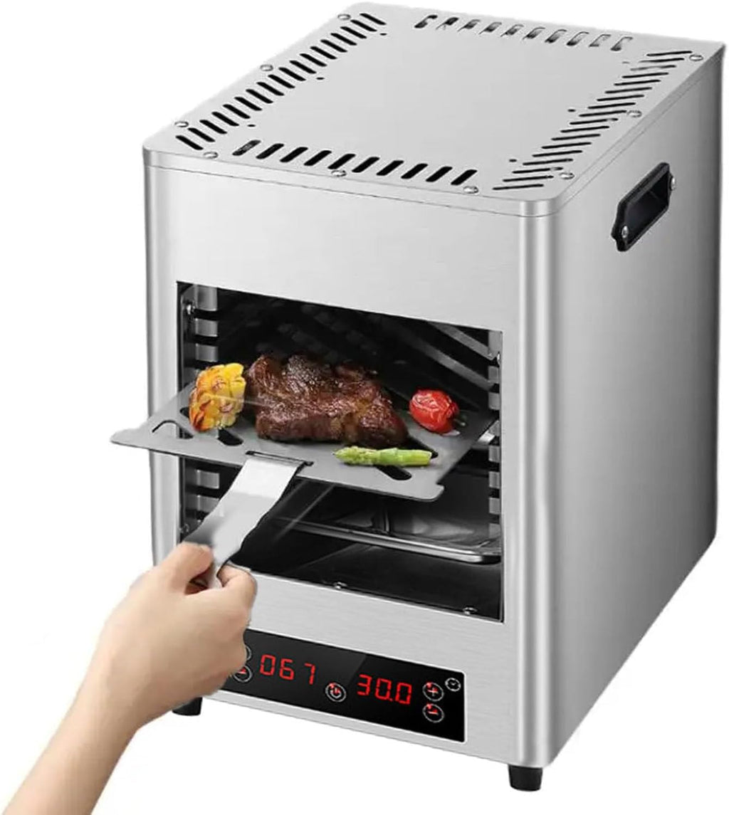 Electric Steak Grill for Indoor Use, 1700W Automatic Steak Smokeless Grill with Touch Panel - 100-800℃ Adjustable Temperature & 30Mins Timer, Countertop Oven for Beef Chicken Vegetables,B