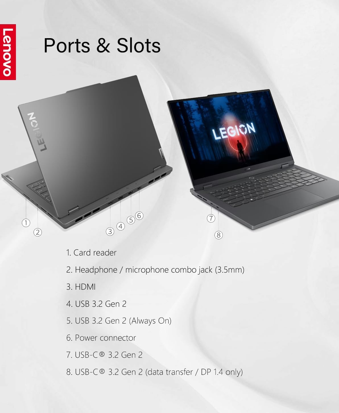 Lenovo Legion Slim 5 14.5' 120Hz WQXGA+ IPS Gaming Laptop, AMD Ryzen 7 7840HS(8-core), NVIDIA GeForce RTX 4060, 16GB RAM, 1TB SSD, Wi-Fi 6, White Backlit, Win11, Storm Gray, W/GaLiMu