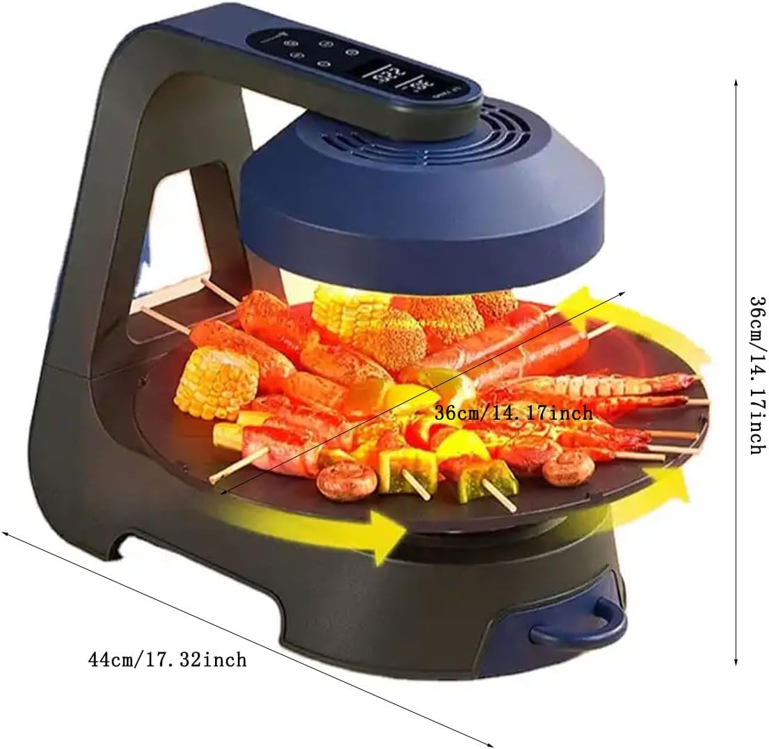 2024 New Smokeless Grill Indoor, 1400W Electric 3D Far Infrared Rapid Heating Grill Griddle, 11 Temperature Levels, 360° Automatic Rotation, LCD Display Barbecue Machine for Home Party Camping