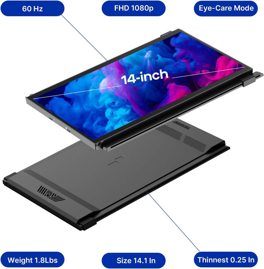 Duex Max DS New Mobile Pixels Portable Monitor (2026 Upgraded), 14.1' Full HD IPS Laptop Screen Extender, USB C/HDMI Powered Plug and Play,Windows/Mac/Android Compatible