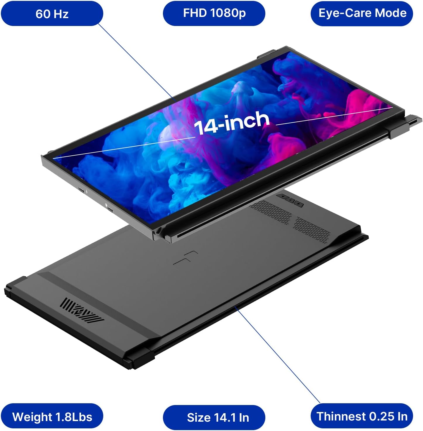 Duex Max DS New Mobile Pixels Portable Monitor (2026 Upgraded), 14.1' Full HD IPS Laptop Screen Extender, USB C/HDMI Powered Plug and Play,Windows/Mac/Android Compatible