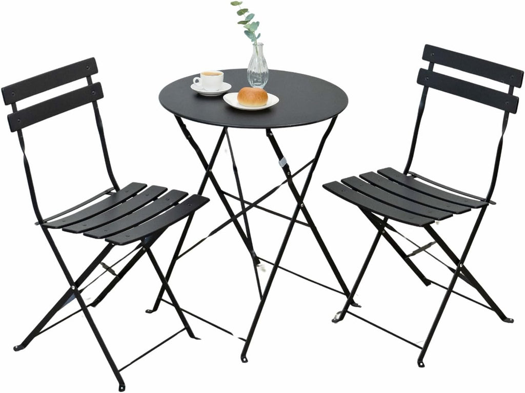 Indoor/Outdoor 3-Piece Foldable Bistro Set, Folding Outdoor Patio Furniture Sets, 2 Chairs and 1 Table, Weather-Resistant Outdoor/Indoor Conversation Set for Patio, Yellow, Black, US001