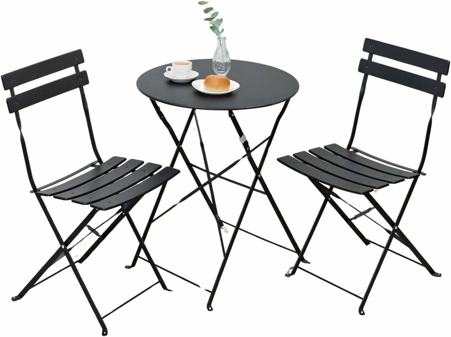 Indoor/Outdoor 3-Piece Foldable Bistro Set, Folding Outdoor Patio Furniture Sets, 2 Chairs and 1 Table, Weather-Resistant Outdoor/Indoor Conversation Set for Patio, Yellow, Black, US001