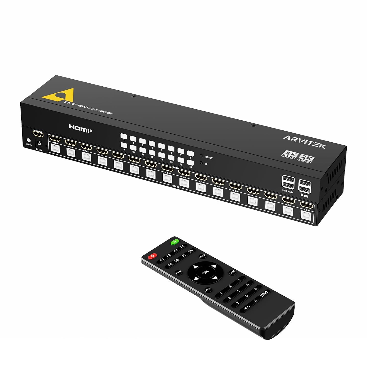 16 Port HDMI KVM Switch 4K@60Hz, 1U Rack Mount Console, USB HDMI Switch to Share 1 Monitor for 16 PCs, Includes 16 HDMI Cables, IR Remote, 4 USB 2.0 Port