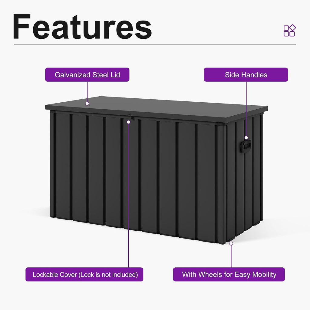 PURPLE LEAF Outdoor Deck Box 120 Gallon Waterproof Lockable Storage Box Container with Lid Deck Organization for Patio Cushions Side Table Pool Accessories Garden Tools, Gray