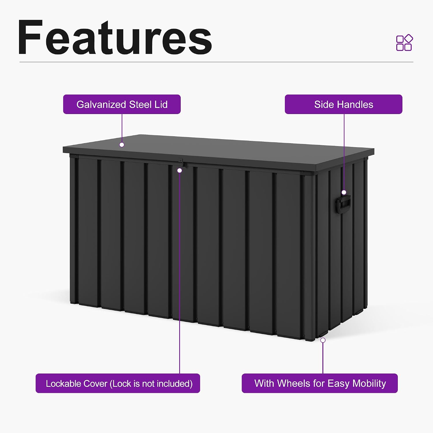 PURPLE LEAF Outdoor Deck Box 120 Gallon Waterproof Lockable Storage Box Container with Lid Deck Organization for Patio Cushions Side Table Pool Accessories Garden Tools, Gray
