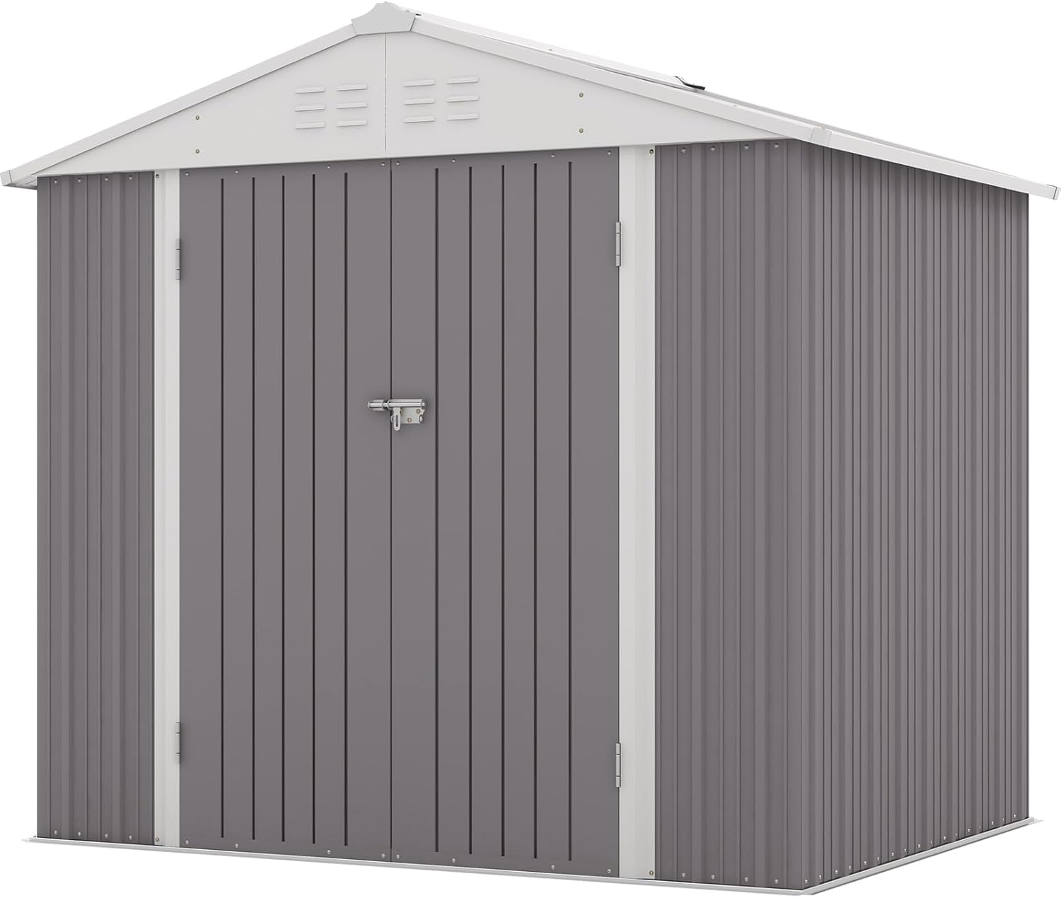 Patiowell 8x6 FT Outdoor Storage Shed, Garden Storage Shed with Sloping Roof and Double Lockable Door, Outdoor Sheds for Backyard Garden Patio Lawn, Gray