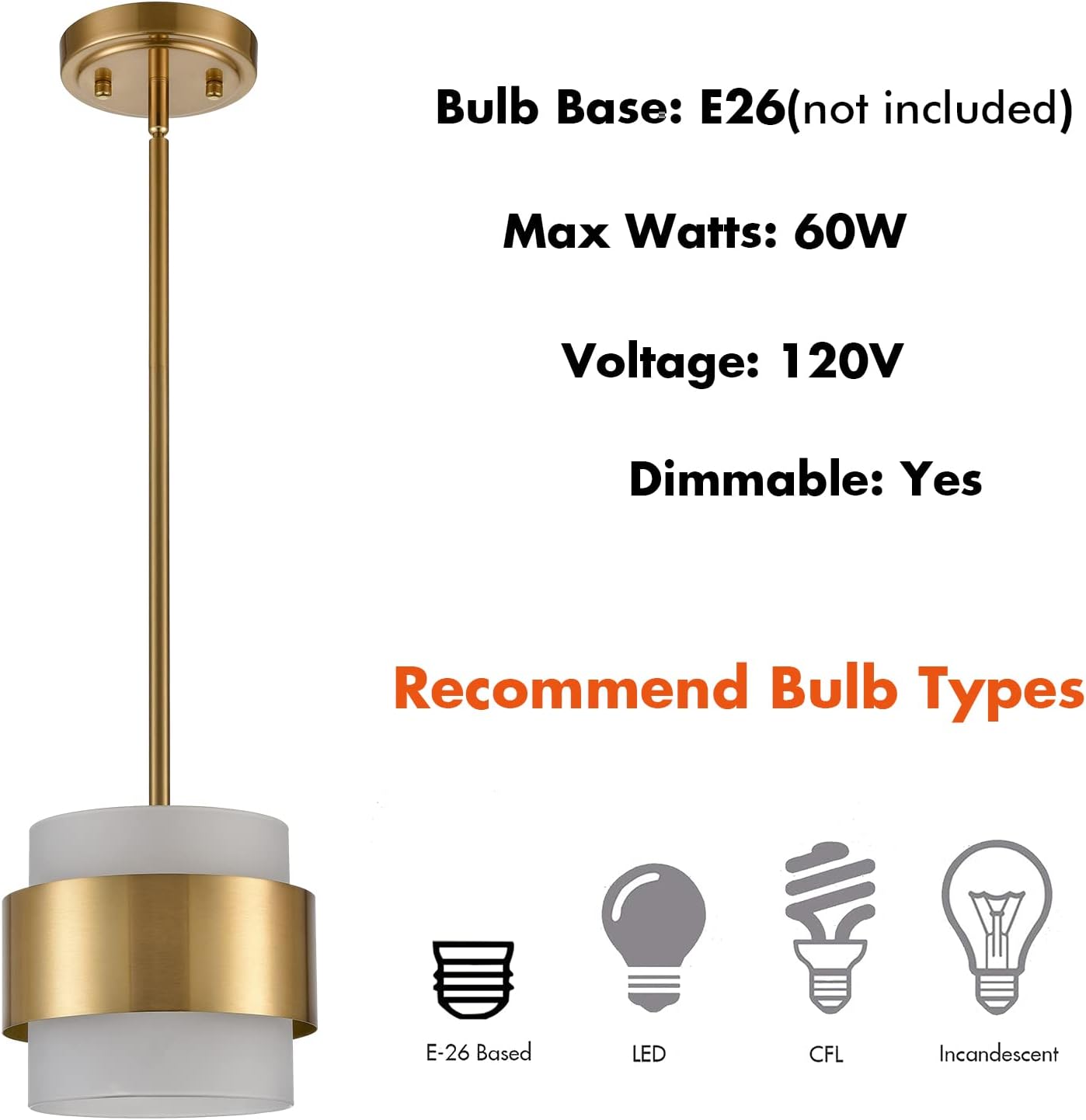 CLAXY Gold Pendant Lights mini Hanging Light Fixture with Frosted Glass Shade for Kitchen Island Dining Room Bar Restaurant, Adjustable Rod Hanging Modern Pendant Light
