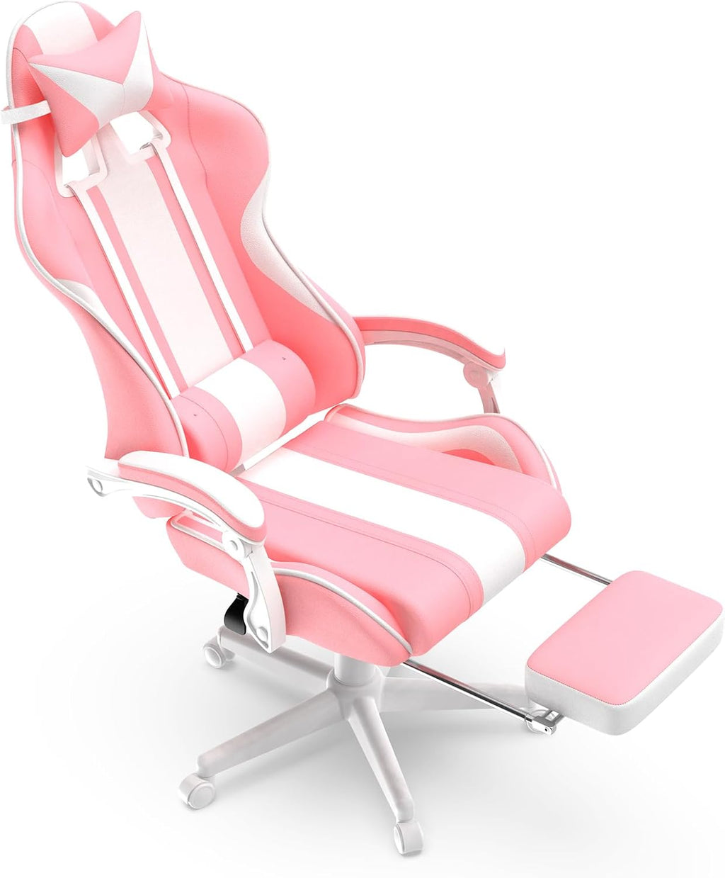 Ferghana Gaming Chairs, Ergonomic Racing Style PC Game Computer Chair with Headrest Lumbar Support Adjustable Recliner PU Leather Video Computer Chair(Pink)