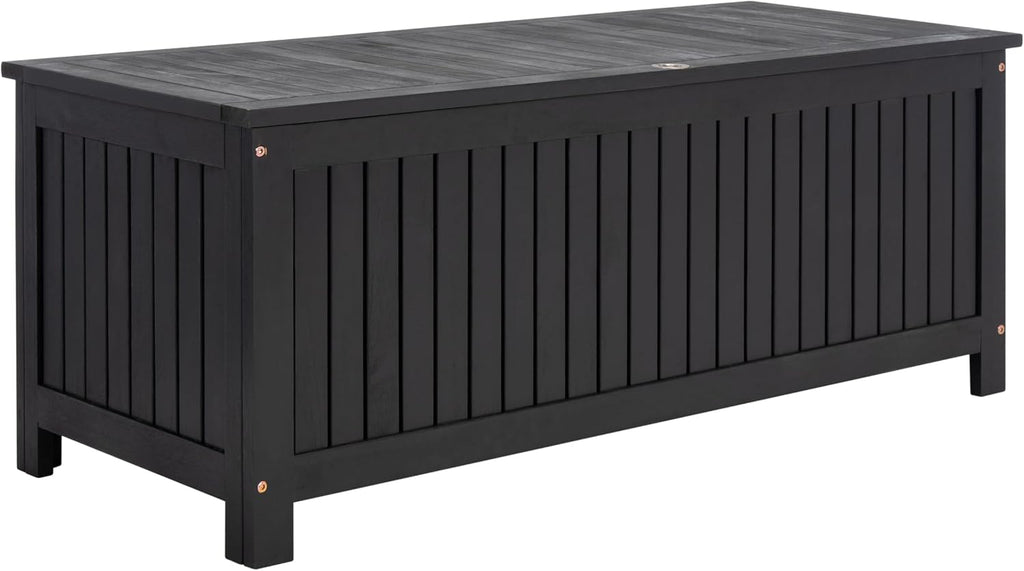 SAFAVIEH Outdoor - Abri Cushion Storage Box - Black Solid Wood - Coastal Resort Storage Bench Design - Ideal for Patio, Deck, Porch, Backyard, 18'W x 47'D x 19'H (PAT7037D)
