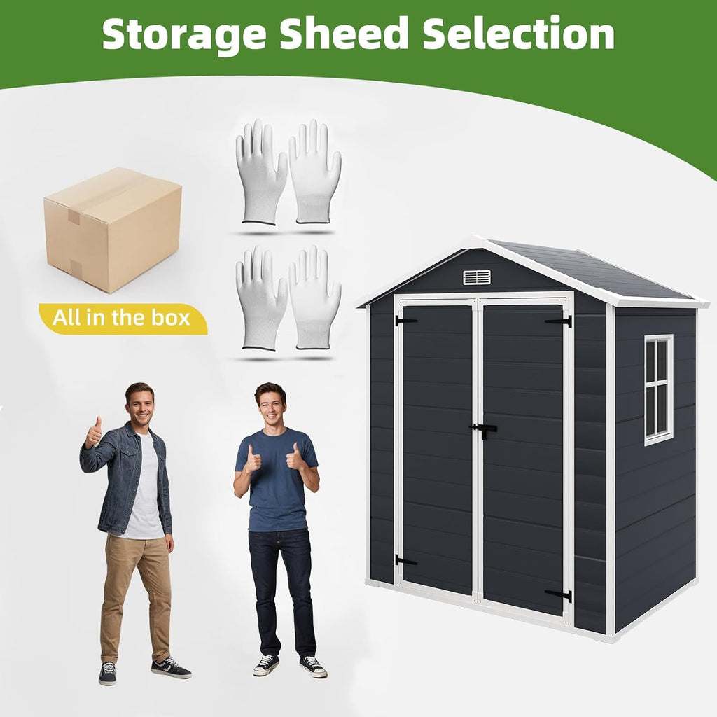 Outdoor Storage Shed 6 x 4.4 FT, Heavy-Duty Resin Tool Shed with Reinforced Floor, Lockable Door & Vent, Weather-Resistant Garden Shed for Lawn Equipment & Bikes (Black)