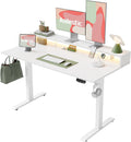 Agilestic 63x24 Inch Electric Standing Desk with Shelf, Height Adjustable Desk with Power Outlets & LED, Sit Stand Up Table with Monitor Stand, Computer Workstation, White
