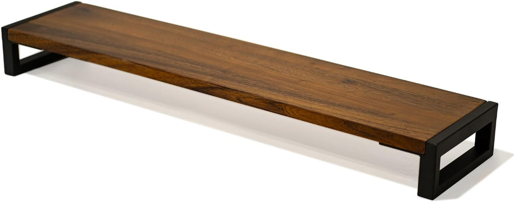 Dual Monitor Stand Riser for Desk – 40' Wide Walnut Solid Wood Desk Riser with Metal U-Legs, Scratch-Resistant, Hassle-Free Assembly