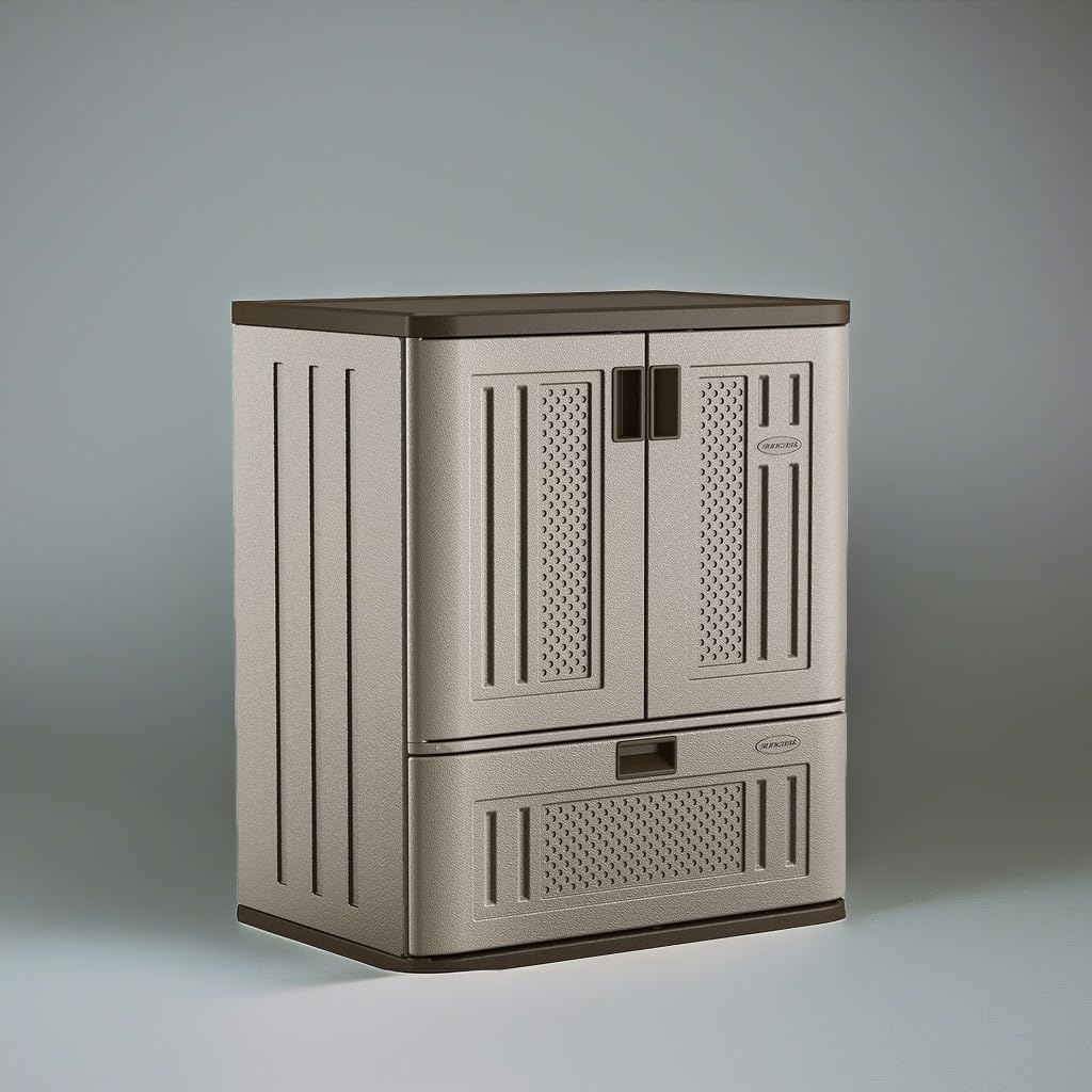 Suncast Indoor Resin Single-Drawer Storage Cabinet, Platinum Metallic, Made in the USA