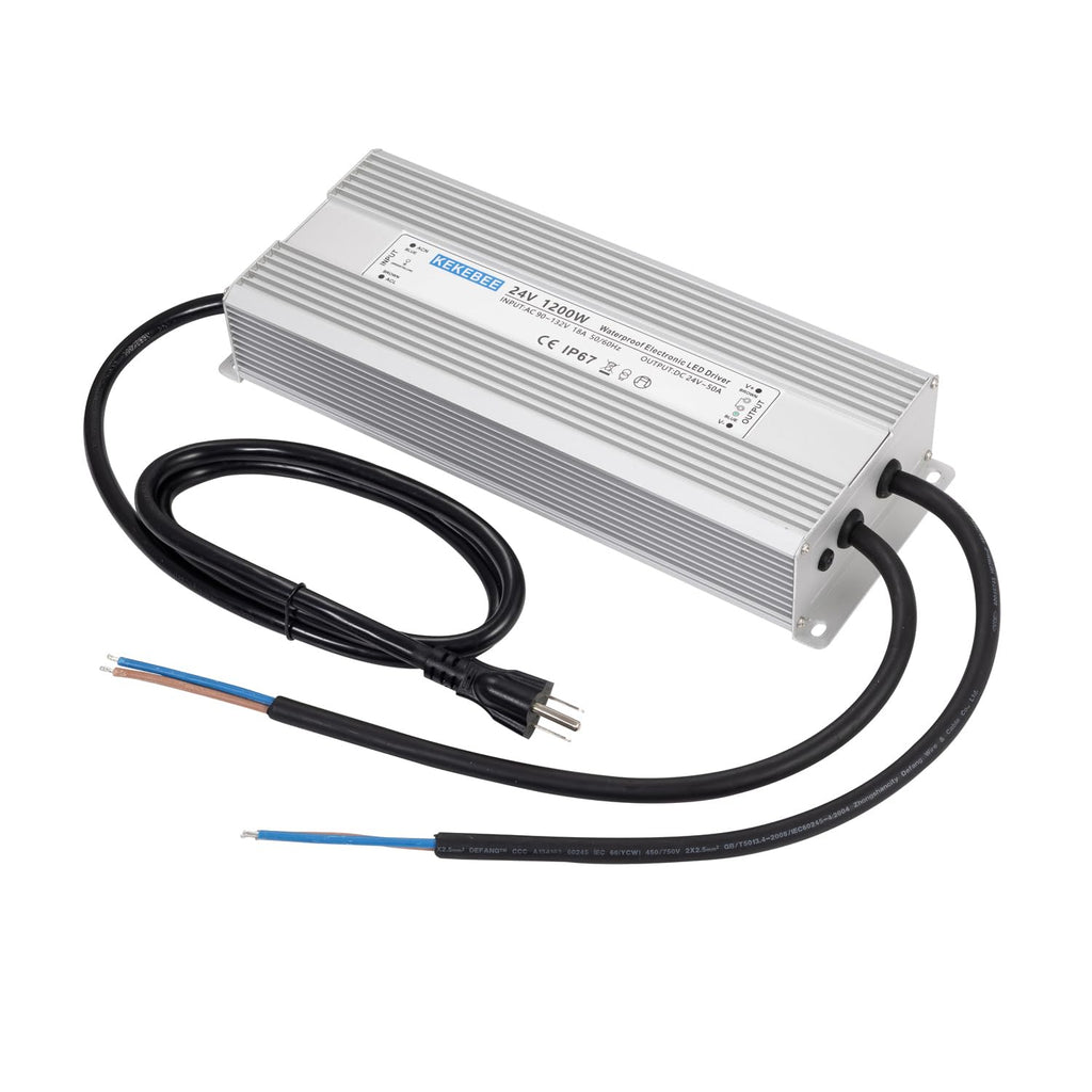 LED Driver 24V1200W Waterproof Power Supply AC90-132V to DC24V50A High Power Switching Power Supply IP67 Transformer Suitable for Indoor and Outdoor LED Lighting and Any 24V DC Equipment