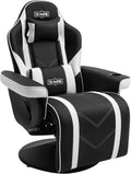 S*MAX Gaming Recliner Chair for Adults Racing Style Ergonomic High Back Swivel PU Leather Gaming Chair with Adjustable Backrest and Footrest Cup Holder Side Pouch White Black
