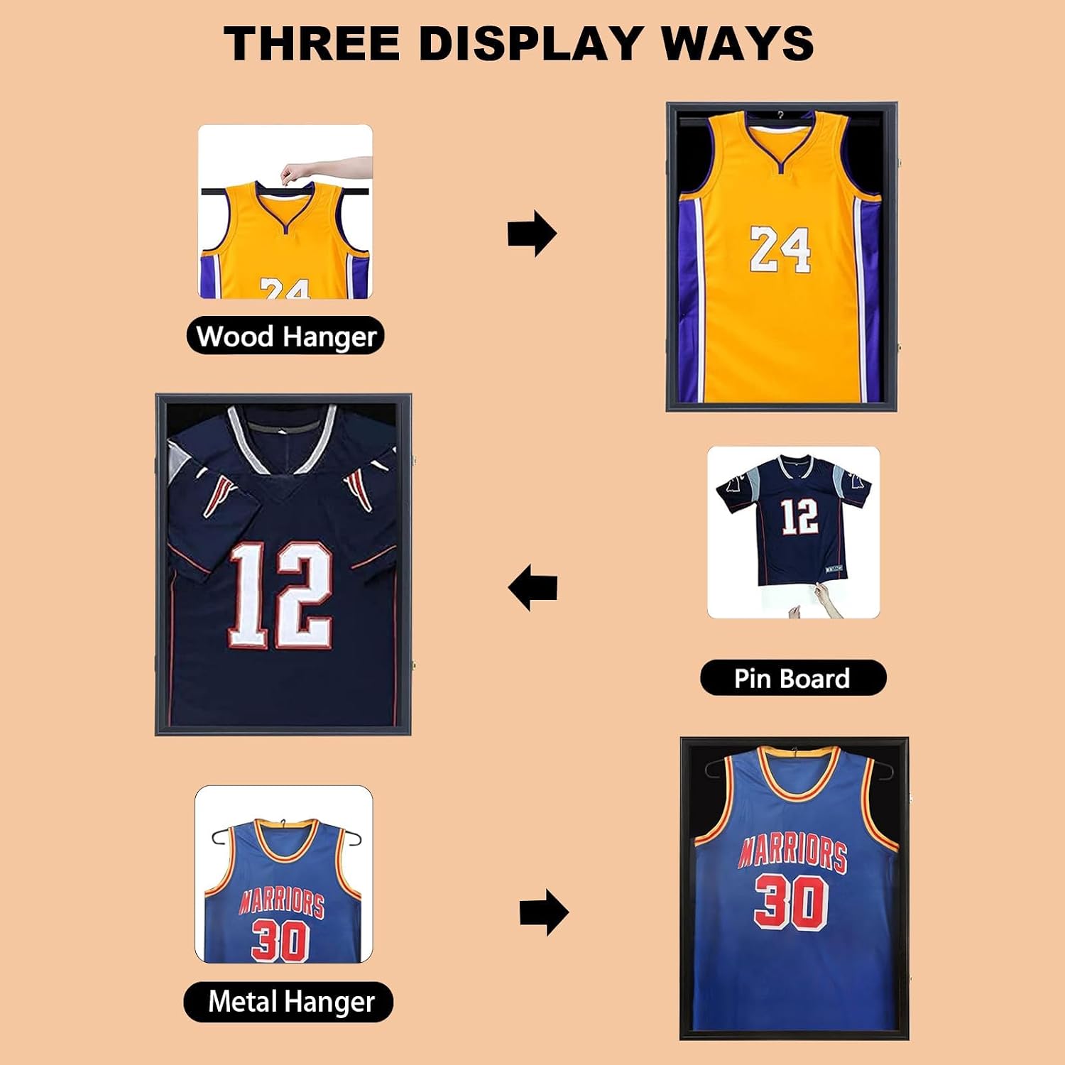 Jersey Frame Display Case 4 Pack - Jersey Display Case Jersey Shadow Box with Uv Protection Acrylic and Hanger for Baseball Basketball Football Soccer Hockey Sport Shirt and Uniform,Black Finish