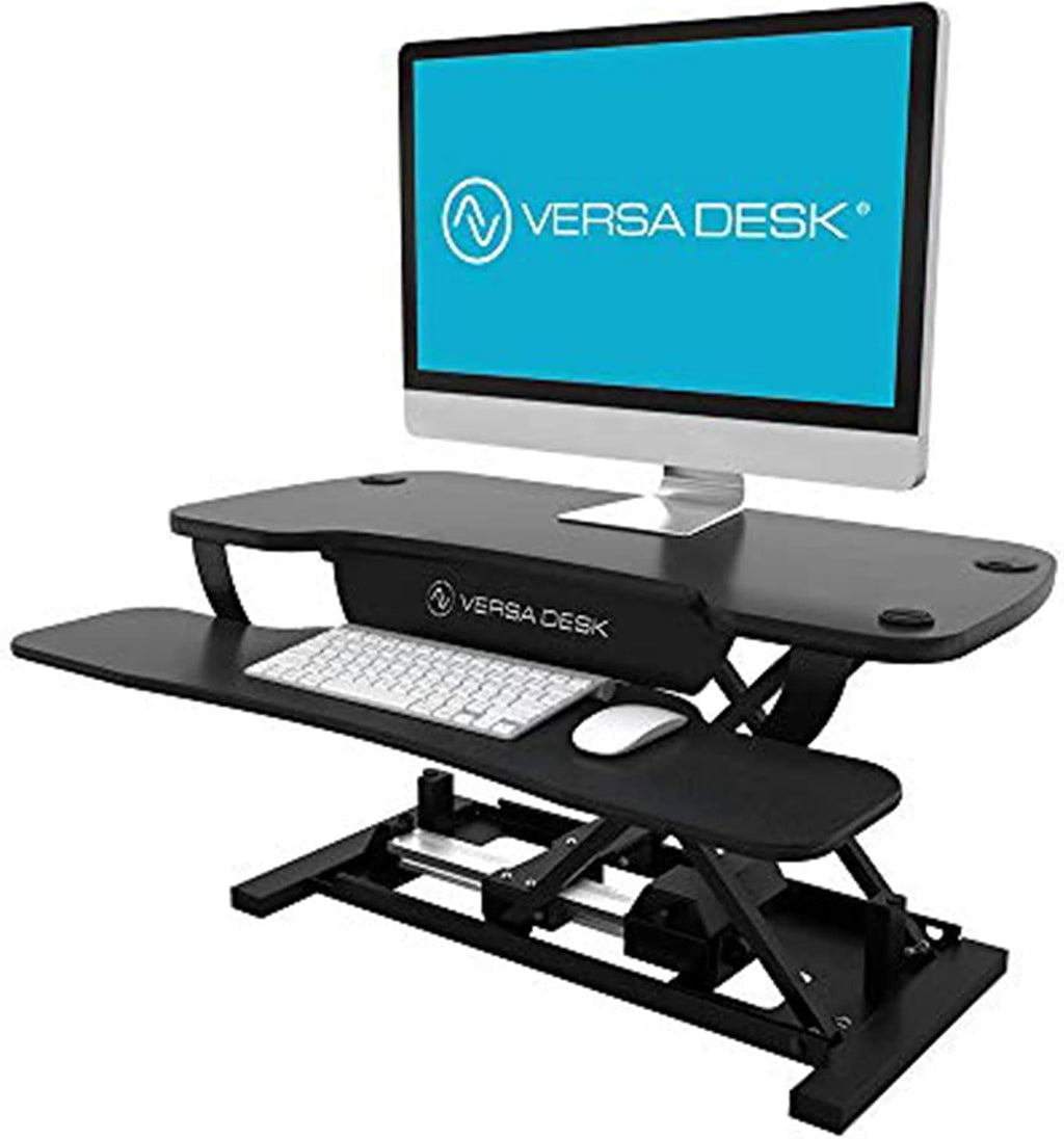 VERSADESK® PowerPro™ 48' x 24' Extra Wide Electric Sit-to-Stand Desk Converter w/ Keyboard Tray for Home or Office | USB Charging Port | Supports Multiple Monitors | Lifts 80 lbs. - Black