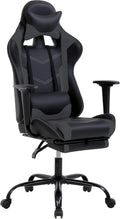 Ergonomic Gaming Chair with Footrest, High Back PU Leather Office Desk Chair for Adults Teens, Rolling Swivel Computer Chair (Grey)