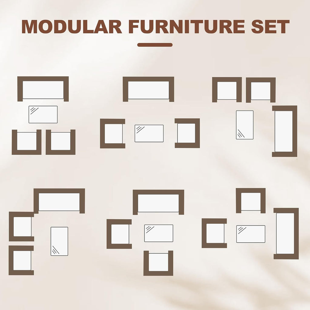 GarveeLife 4-Piece Patio Furniture Set, Rattan Outdoor Furniture with Upholstered Sofa, 2 Chairs & Coffee Table, Modern Conversation Bistro Set for Garden Backyard Porch (Brown and Beige)