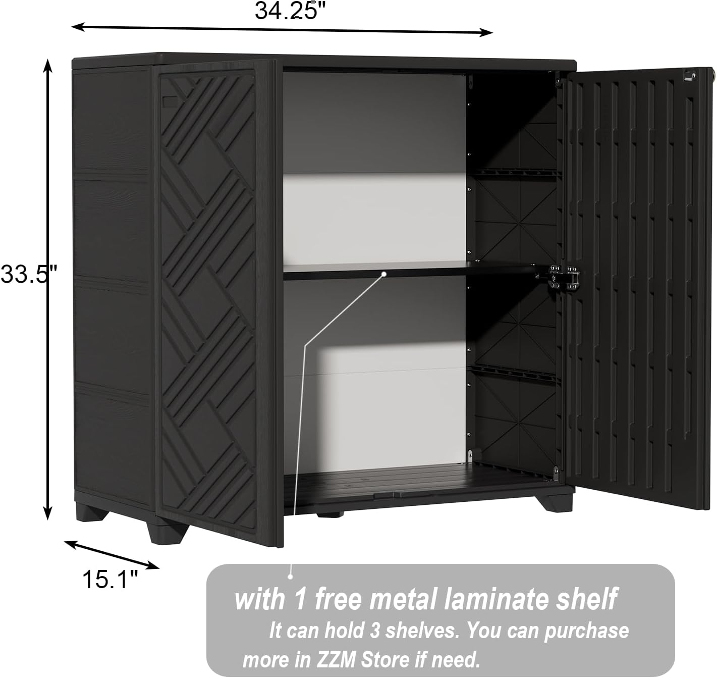 ZZM Indoor/Outdoor Storage Cabinet Waterproof, 34'x15'x34' Plastic Outdoor Storage Box for Garden Balcony Bathroom, All Weather Outdoor Storage Clearance, DIY Usage, with 1 Shelf (Black)