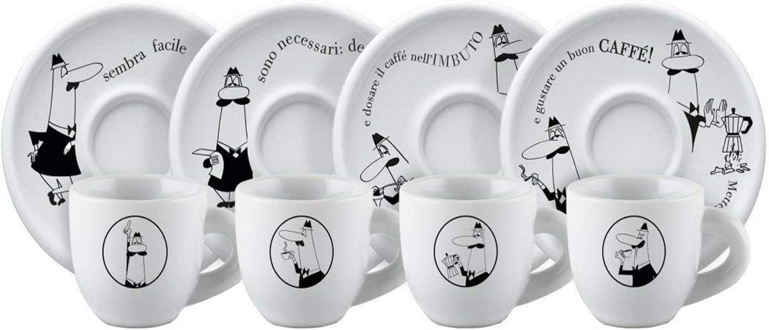 Bialetti:' Moka' Set of 4 Coffee Cups and Saucers
