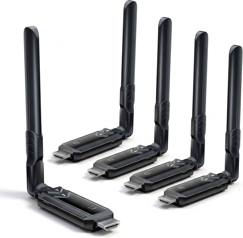 PWAYTEK Wireless HDMI Transmitter and Receiver Kit, 5GHz Long Range 1148ft (350m), Plug & Play 1080P Full HD, TX+RX (Expandable to 6 Screens), Compatible with Laptop/Camera/DSLR/Projector/HDTV, Green
