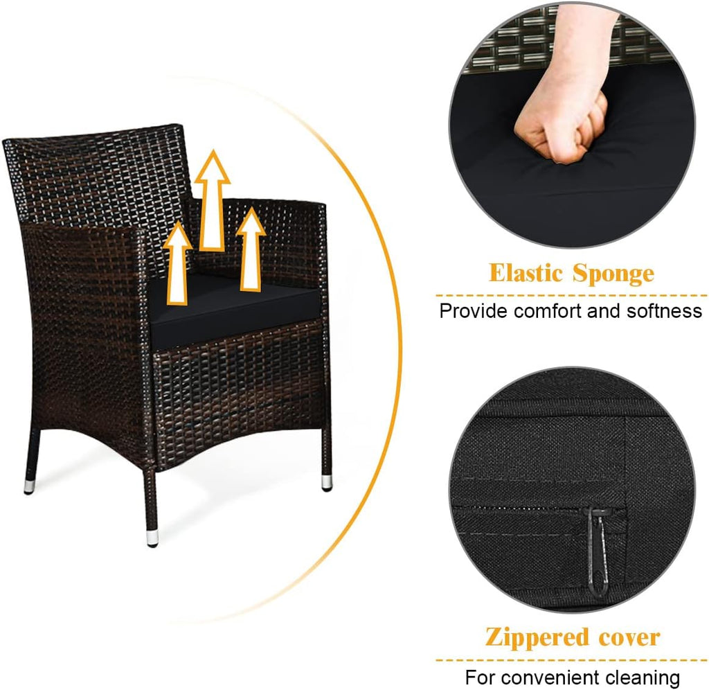 COSTWAY 8PCS Rattan Patio Furniture Set, Outdoor Wicker Rattan Chairs with Coffee Table, Rattan Cushioned Conversation Set for Backyard Balcony Porch Poolside, Black