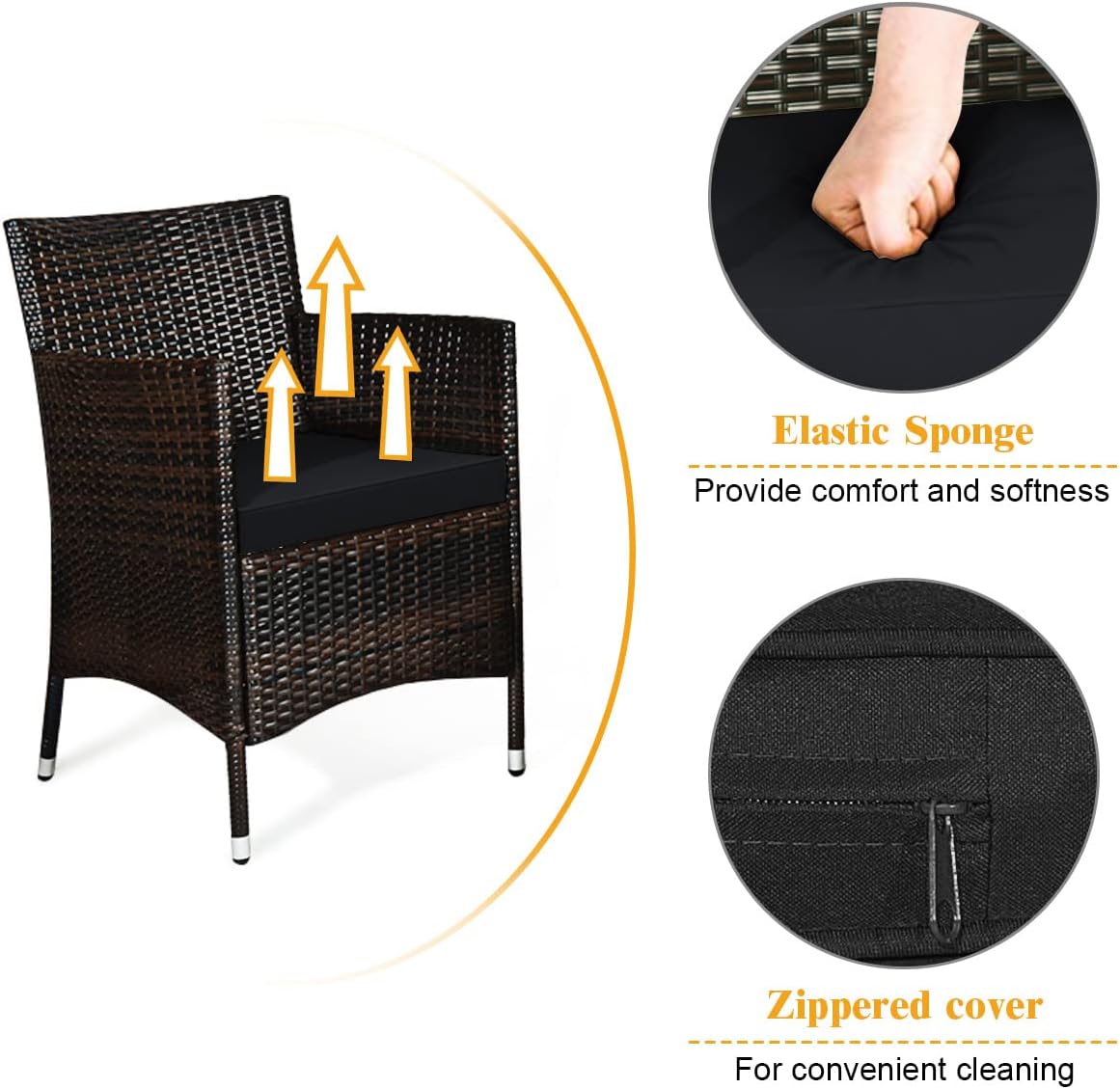 COSTWAY 8PCS Rattan Patio Furniture Set, Outdoor Wicker Rattan Chairs with Coffee Table, Rattan Cushioned Conversation Set for Backyard Balcony Porch Poolside, Black
